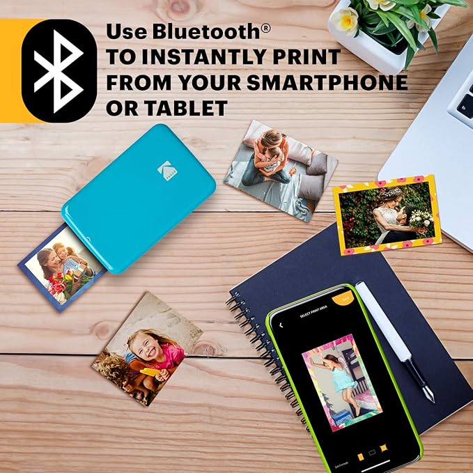 KODAK Step Instant Smartphone Photo Printer - Portable Mini Color Wireless Mobile Printer - Zink 2x3” Sticky-Back Photos - Bluetooth Compatible with iOS & Android Devices - Fun Editing App - Blue
