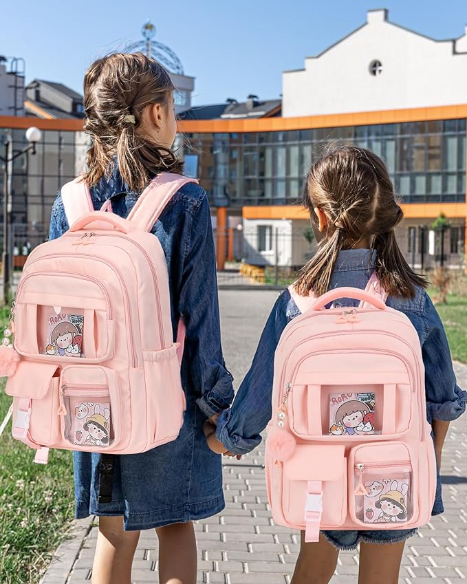 School Backpack for Girls, 15.6 Inch Laptop Bags for Middle School Students-Kindergarten Elementary College Backpacks,Large Backpack for Teen Girl Students Casual Travel Daypacks-Pink