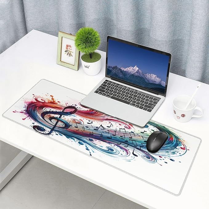 Gaming Mouse Pad, Large Non-Slip Rubber Base Mousepad, Keyboard Mouse Mat, Desk Pad with Stitched Edges, 31.5x11.8inch, Musical Note