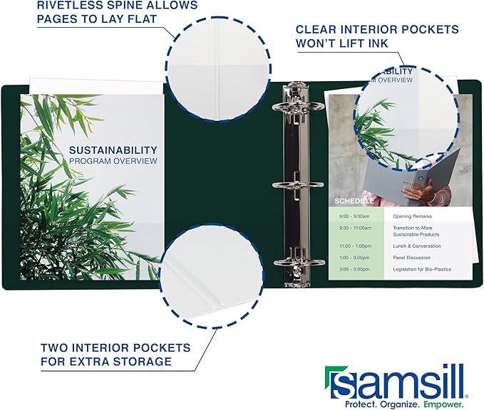 Samsill Durable 6 Inch Binder, Made in The USA, Locking D Ring Binder, Customizable Clear View Cover, Forest Green, Holds 1225 Pages