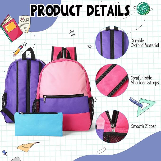 Cholemy 12 Pack 14" Kids Backpack Bulk for School with Zipper Pencil Pouch, Operation Christmas Wholesale Bookbag for Student (Stylish Color)