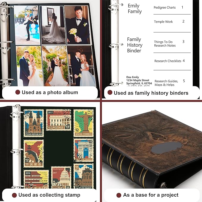 Vintage Hardback 3 Ring Binder 1 Inch, Professional Leather Binder 3 Ring, Three Ring Binders Fits 8.5" x 11", D Ring Binders for Photo Album, Home, School and Office Supplies- Black