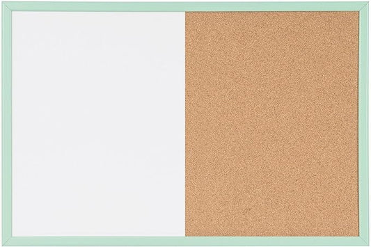 MasterVision Pastel Collection Combo Dry Erase Whiteboard/Cork Bulletin Board, Green Colored MDF Frame, 23.62" x 17.72"