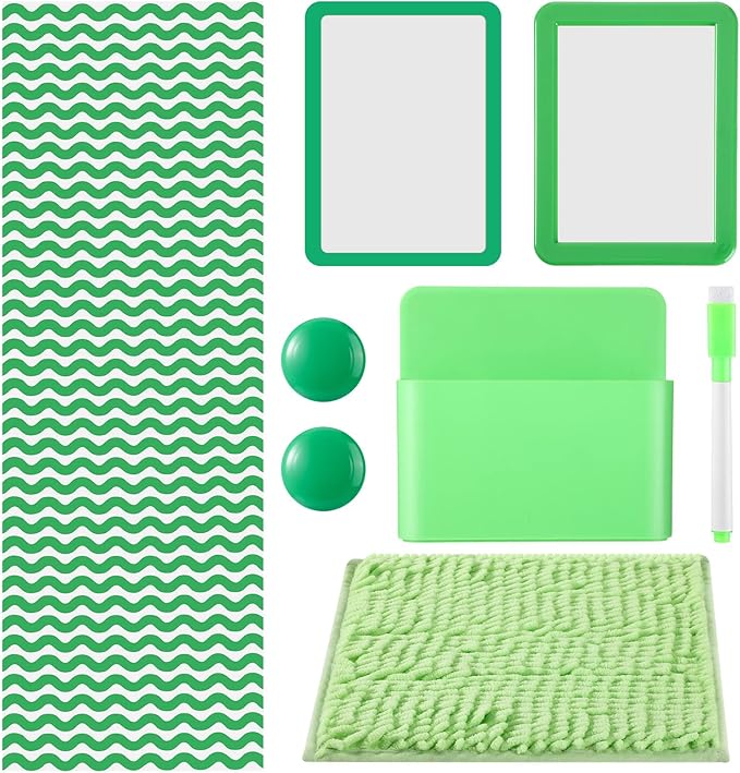 Timgle 8 Pcs Magnetic Locker Set Including Magnetic Wallpaper Mirror Locker Organizer Carpet Whiteboard Dry Erase Marker Accessories for Office School Supplies(Green,Wavy Style)