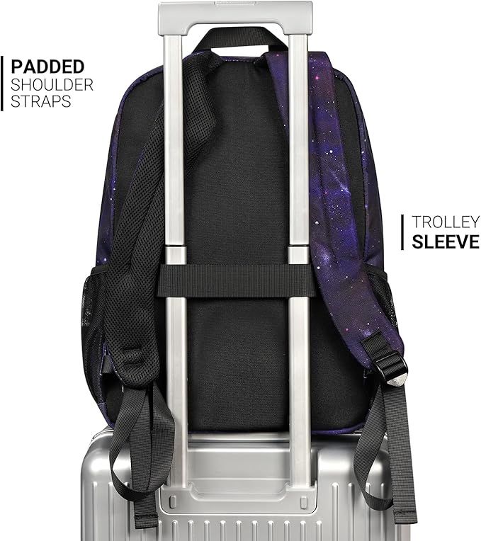 ZORFIN 26L Backpack for School, College, and Travel: Water Resistant Bookbag with 8 Compartments - Night Sky