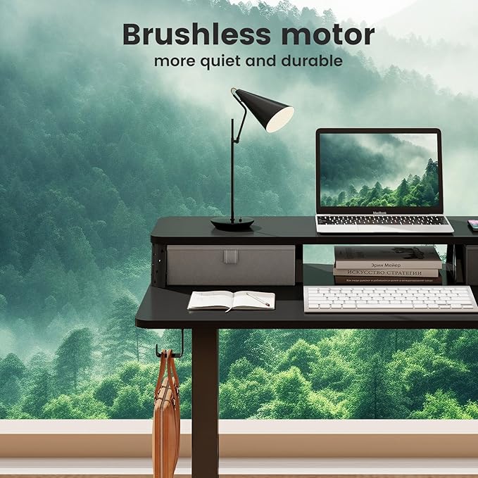 Small Standing Desk with Drawers and Brushless Motor,Electric Sit Stand Desk for Walking Pad,Ergonomic Stand Up Desk for Home Office & Gaming,3 Memory Height Preset & Hooks(40" x 24", Black)