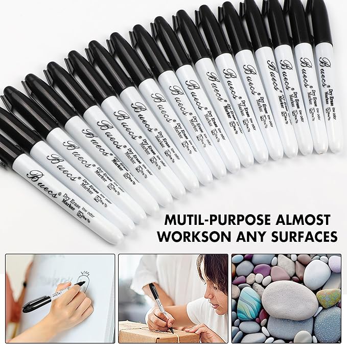 Black Dry Erase Markers, Low-Odor, 60 Count, Fine Point, Perfect for Writing on Whiteboards, Dry-Erase Boards, Glass, School Office Supplies