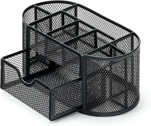 TWSOUL Mesh Desk Organizer, Multi-Functional Pencil Holder for Desk, Small Black Desk Organizer for Pen, Pencil, Small Office Supplies and Stationary Accessories Storage Organization