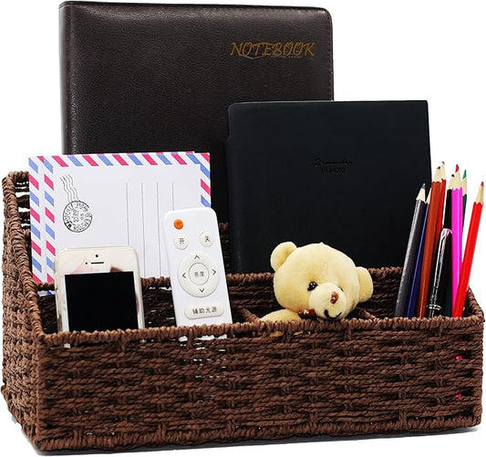 Desk Organizer, Mail Organizer Countertop, Magazine Organizer, Office Supplies Organization and Storage, Dark Brown