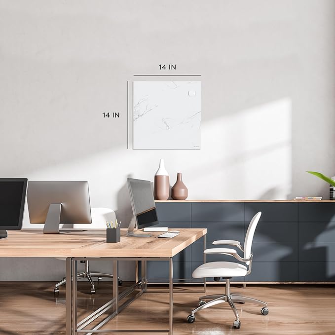 U Brands Magnetic Square Marble Print Dry Erase Board, 14"x14", Frameless, includes Magnet and Marker