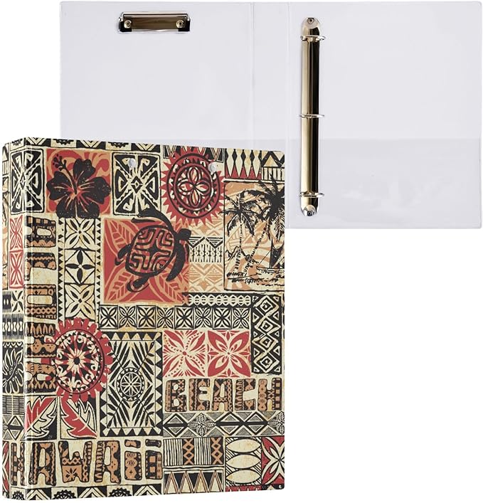 Ethnic Hawaiian Decorative 3 Ring Binder 2 Inch Large View Binders with Pockets File Organizer for Office College School, 1Pack