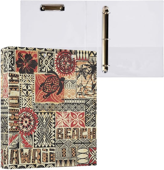 Ethnic Hawaiian Decorative 3 Ring Binder 2 Inch Large View Binders with Pockets File Organizer for Office College School, 1Pack