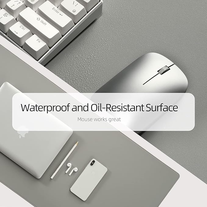 PU Leather Desk Pad Blotter,Light Grey Waterproof Office Desktop Mat,36x17in Non-Slip Large Mouse Pad/Writing Protector/Desk Accessories
