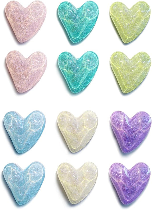 Mymazn 12Pcs Fridge Magnets Cute Refrigerator Magnet, Colorful Magnets for Whiteboard Cabinet Locker, Heart Decorative Magnets for Classroom Kitchen Office (Glitter)