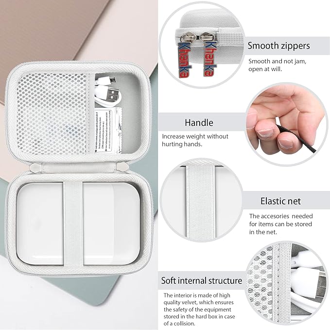 khanka Hard Travel Case Compatible with Liene 2x3” Photo Printer- Mini Instant Portable Photo Printer,Case Only (White)