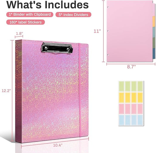Hardcover 3 Ring Binder 1 Inch Leather Organizer for Letter Size Professional Clipboard with Dividers and Tabs for School and Office Supplies