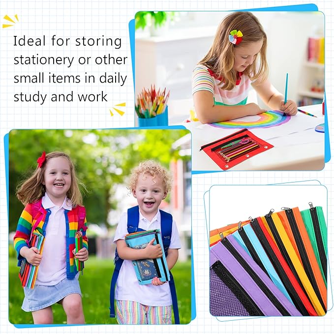 Zhehao 150 Pieces Zipper Binder Pencil Pouches 3 Ring Binder Zipper Pouches Case with Window Ring Pencil Bags Case or Office School Students Supplies(2 Zipper,Colorful)