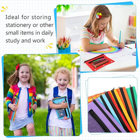 Zhehao 150 Pieces Zipper Binder Pencil Pouches 3 Ring Binder Zipper Pouches Case with Window Ring Pencil Bags Case or Office School Students Supplies(2 Zipper,Colorful)