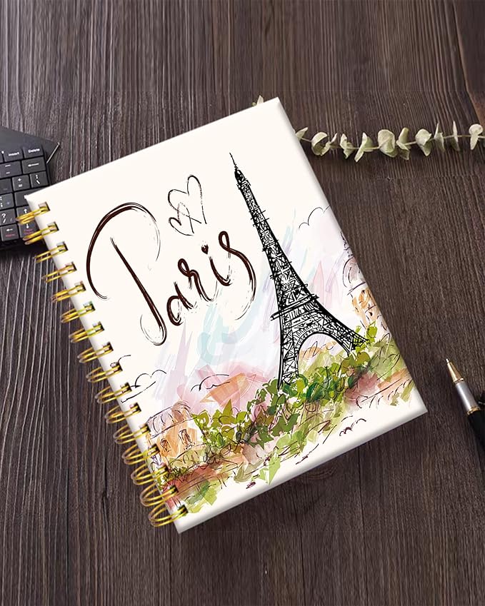 iampanda Spiral Journal Notebook,Strong Twin-Wire Binding with Premium Paper for Girl Women,60 Sheets A5 College Ruled Notebook/Journal,Perfect for School Office Home Gifts,Eiffel Tower Paris