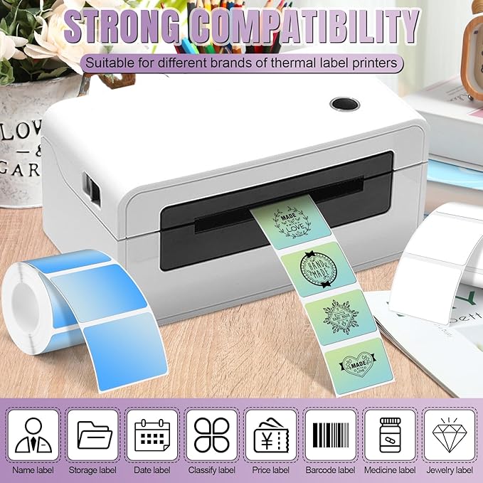 Ctosree 12 Rolls Printer Labels Adhesive Thermal Paper Waterproof Thermal Label Stickers Compatible with Phomemo M110 M221 M220 M120 M200 M110s Printer (Gradient Color,1.18 x 1.57 Inch)