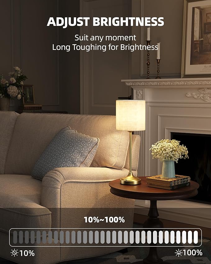 Rechargeable Table Lamp, 2-Pack, 8000mAh, Dimmable, 2700K, Touch Control, Portable, LED, Wireless, Cordless, Battery Operated, Desk Lamp, Kitchen Lamp, Fabric Shade, for Dining Room, Living Room