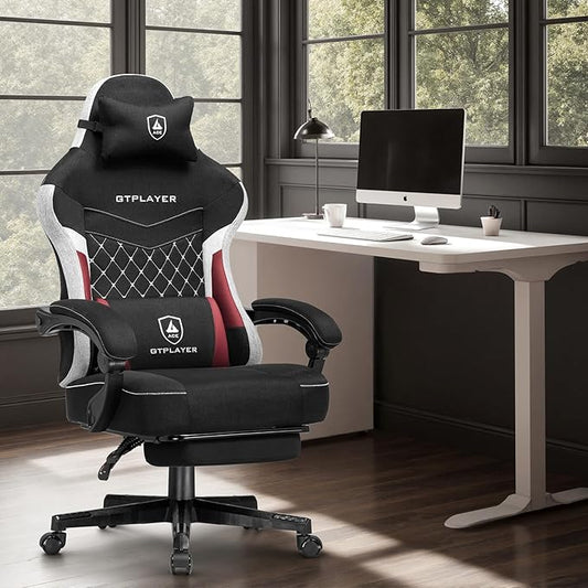 GTPLAYER Gaming Chair, Fabric Computer Office Chair with Pocket Spring Cushion, Ergonomic Office and Gaming, Video Gaming Chair with Linkage Armrests, High Back Desk Chair with Adjustable Recliner