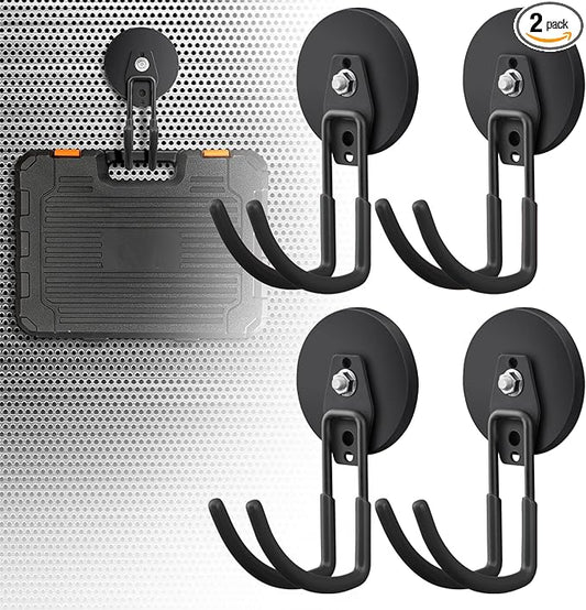 4Pack Large Strong Magnetic Hooks For Hanging Heavy Duty, 3.5in Neodymium Magnet Storage Utility Hooks, Industrial Magnet Hook Steel Long Magnetic Holder Hanger Organizer For Garage Garden Power Tools