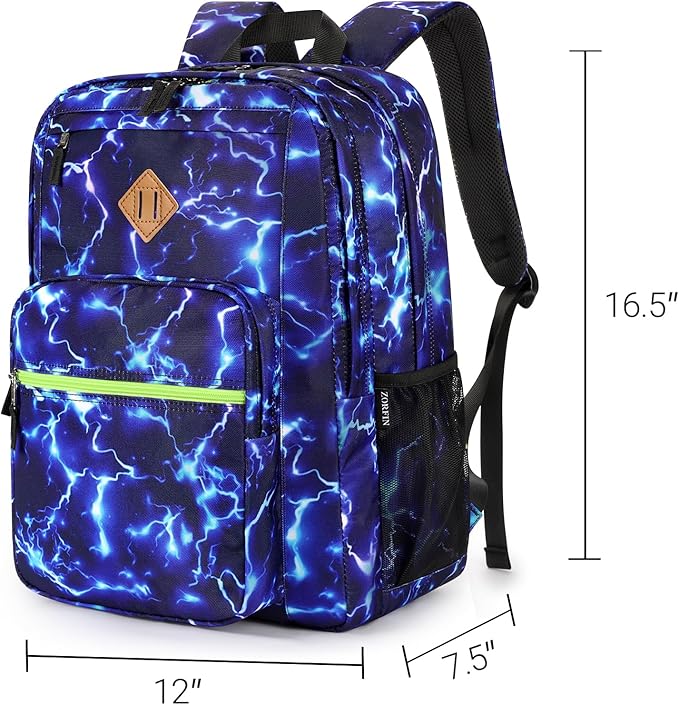 ZORFIN 26L Backpack for School, College, and Travel: Water Resistant Bookbag with 8 Compartments - Blue Lightning