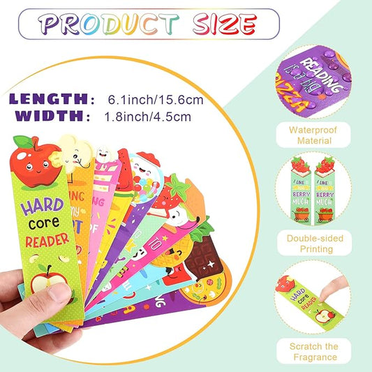 Teling 80 Pcs Scented Bookmarks and Smelly Pencils with Cute Toppers Set Fun Pencils Fruit Food Theme Scratch and Sniff Bookmarks Cartoon Pen Toppers for Kids Students Supplies(Lovely Style)