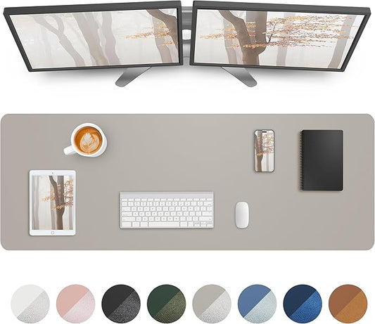 AFIING Leather Desk Pad Protector,55" x 17" Office Desk Mat, Large Mouse Pad, Non-Slip PU Leather Desk Blotter, Laptop Desk Pad, Waterproof Desk Writing Pad for Office and Home (Light Grey)