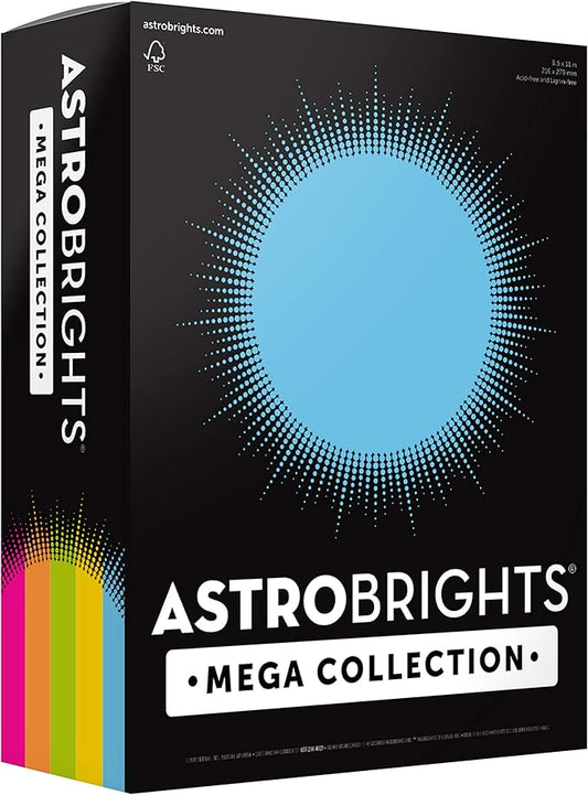 Astrobrights Mega Collection, Colored Cardstock,"Brilliant" 5-Color Assortment, 320 Sheets, 65 lb/176 gsm, 8.5" x 11" - MORE SHEETS! (91687), Assorted