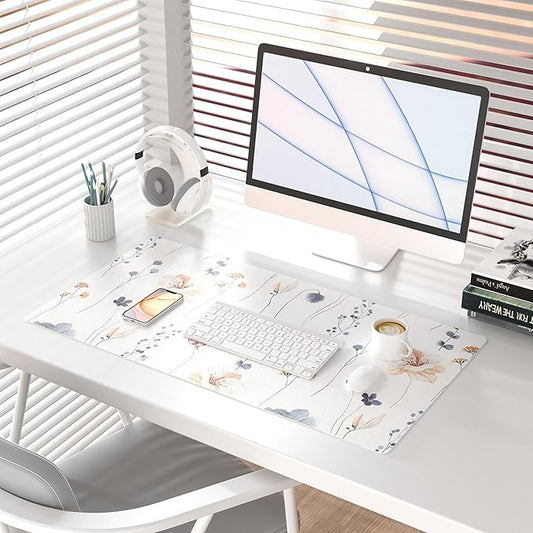 QIYI Large Mouse Pad, Floral Desk Mat for Desktop, Women Girls PU Leather Waterproof Gaming Mousepad, Computer Laptop Flower Desk Accessories Protector Writing Pad for School Office Home 31.5" x 15.7"