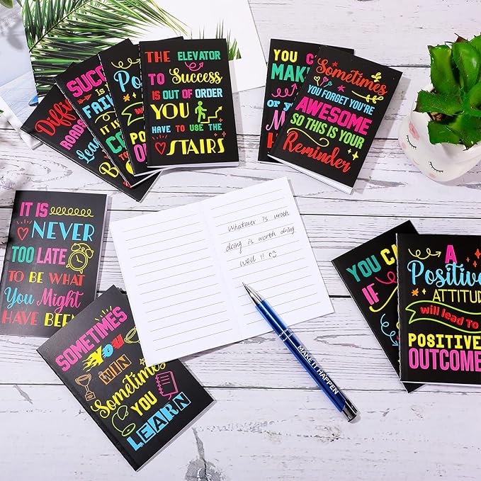 Sabary 100 Pcs Back to School Gifts Inspirational Notepads Ballpoint Pens Sets Mini Motivational Pocket Notebooks Journals Bulk Teacher Appreciation Presents for Office Supplies(Inspirational)