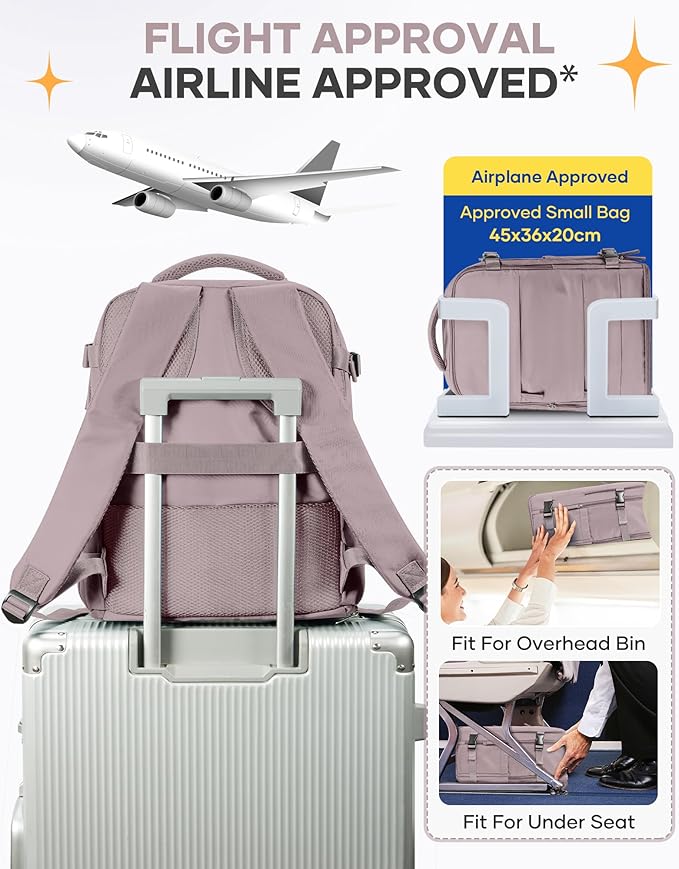 Travel Backpack Carry On Flight Aapproved Personal Item Travel Bag Mochila De Viaje Travel Backpack For Men Spirit Airlines Personal Item Bag 18x14x8 Carry On Backpack For Airplanes Lotus Root Pink