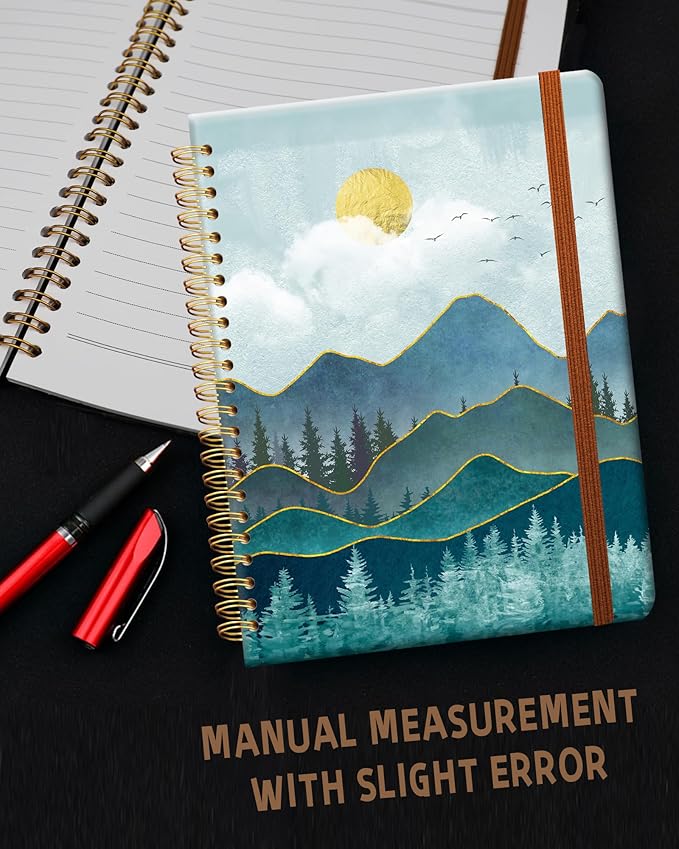 Ruled Spiral Writing Notebook,A5 Hardcover Lined College Journal for Women Lady Girl,Strong Twin-Wire Binding with Premium Paper,8.4" X 6",Perfect for School,Office,Home Gifts(teal mountain tree