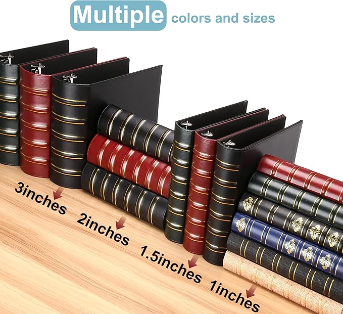 Vintage Hardback 3 Ring Binder 1 Inch, Professional Leather Binder 3 Ring, Three Ring Binders Fits 8.5" x 11", D Ring Binders for Photo Album, Home, School and Office Supplies- Dark Red