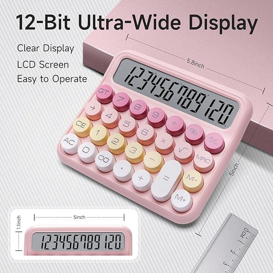 VEWINGL Mechanical Switch Calculator, 12 Digit Large LCD Display and Buttons, Great for Everyday Life and Basic Office Work, with Battery