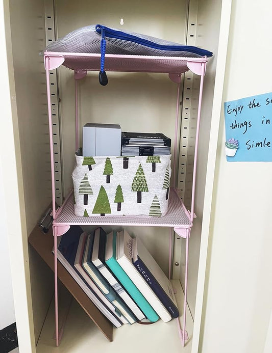 2 Pack Locker Organizer Shelf, Stackable Extra Tall Mesh Locker Shelf for Locker Decor, Back to School Essentials Locker Accessories, Fits Standard Size Locker for School, Gym, Work, Home (Pink)