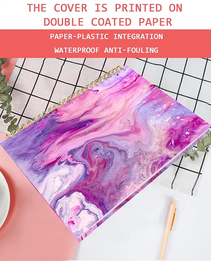 iampanda Spiral Journal Notebook,Strong Twin-Wire Binding with Premium Paper for Girl Women,Luxury 60 Sheets A5 College Ruled Notebook/Journal,Perfect for School Office Home Gifts,Pink Purple Marble