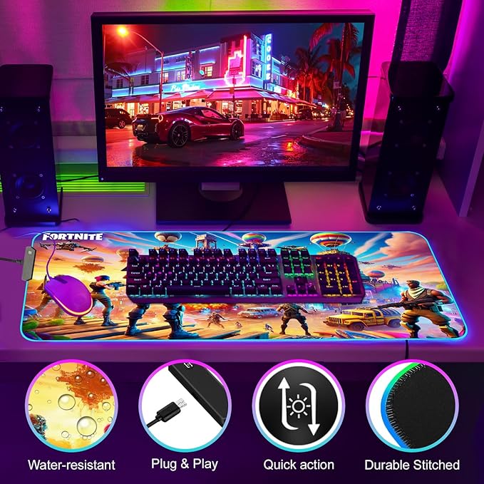 Gaming Mouse Pad - Desk Mat Gaming Mouse Pad , Medium Extra Large Extended Big Long Huge XL XXL and XXXL RGB LED Light Mousepad For a Computer , PC Mats Mousepads Battle Royale Frenzy