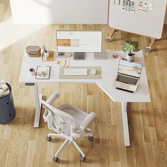Agilestic Electric Standing Desk, L-Shaped 59 Inches Height Adjustable Desk, Sit and Stand up for Work Office Home, Ergonomic Rising Computer Table for Home Office with Splice Board, White
