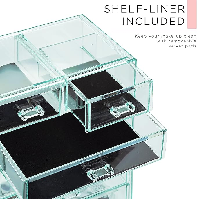 Sorbus Clear Cosmetic Makeup Organizer - Make Up & Jewelry Storage, Case & Display - Spacious Design - Great Holder for Dresser, Bathroom, Vanity & Countertop (4 Large, 2 Small Drawers) [Teal Thrill]