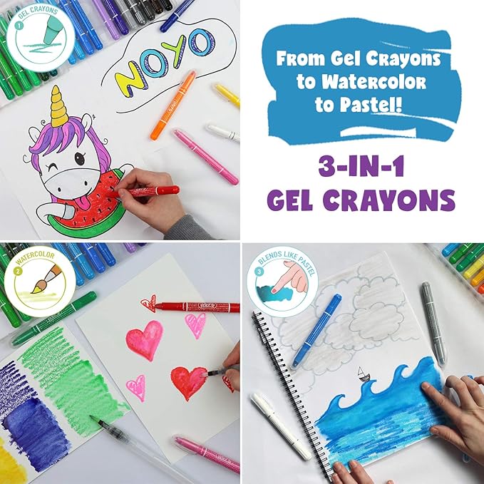 DOODLE HOG Washable Crayons 12 Colors, Kids and Toddler Crayons, Watercolor, Non Toxic, 3 in 1, for Kids Ages 4-8