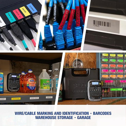 LABELWORKS Epson LW-PX300VP Industrial Label Maker Complete Kit - with Accessories, Sticker Labels, Magnetic Tape Compatible, Only Uses 203 & 205 Shrink Tube Tapes, Portable Handheld Printer