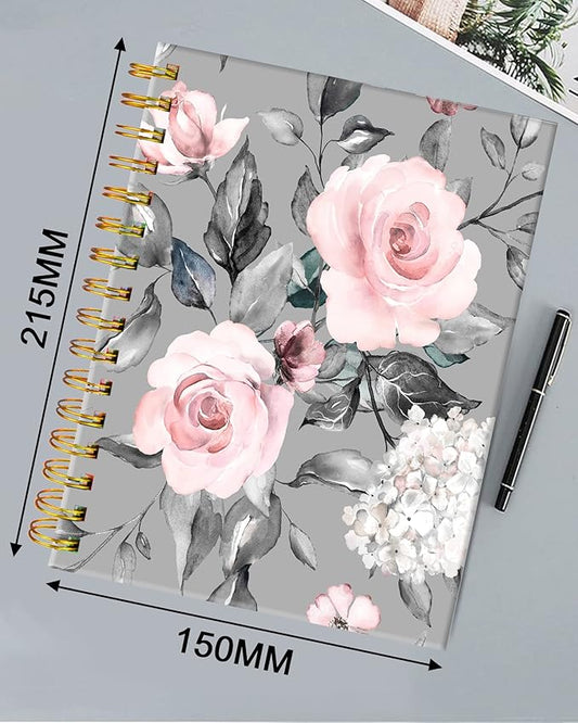 iampanda Spiral Journal Notebook,Strong TwinWire Binding with Premium Paper for Girl Women,Watercolor Floral 60 Sheets A5 College Ruled NotebookJournal,Perfect for School Office Home Gifts,Gray