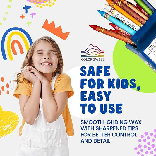 Color Swell Crayons Bulk 6 Packs of 24 Count Vibrant Colors Teacher Quality Durable for Families Class Party Favors