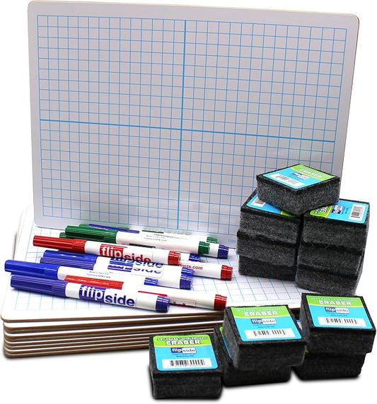 Flipside Products Dry Erase XY Axis Graph, Two Sided, Color Markers and Erasers, Graphing, Graph Lapboard for Kids and Students, Pack of 12
