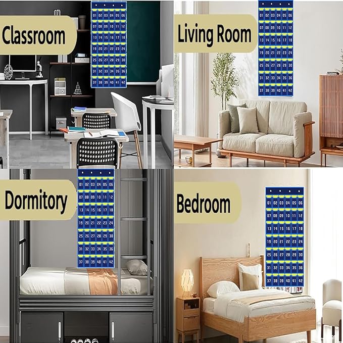 42 Pocket Classroom Cell Phone and Calculator Pocket Chart with Number Labels Clear Hanging Organizer with Hooks for School, Office, Home