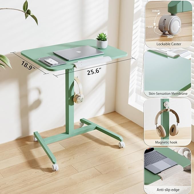 ETHU Mobile Standing Desk, Rolling Podium Stand with Magnetic Hook, 90° Tilting Tabletop, Height Adjustable Sit Stand Desk for Home, Office and Classroom