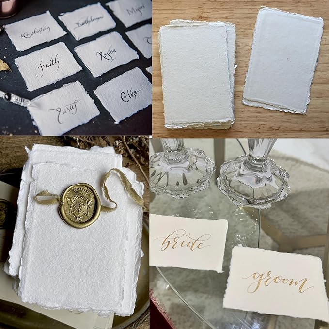 Handmade Cotton Paper with Deckle Edge Recycled Cotton Rag Mixed Media Card Stock for Placecard/Escort Cards, Place Cards, Vow Cards, Business Card (2x3 inch A8, 150gsm, 50 Pack)
